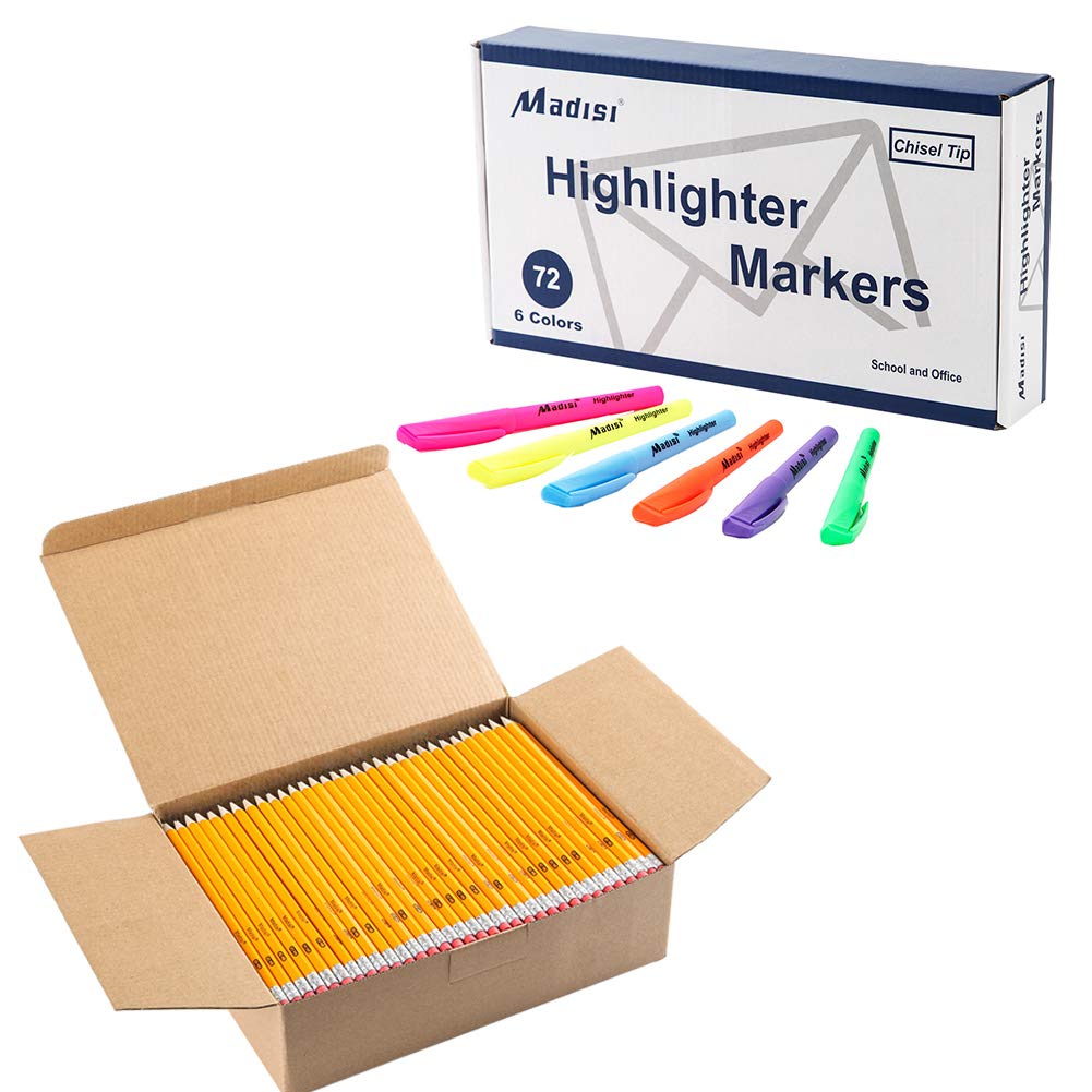 Madisi320 pencils bundle 72 highlighters, Classroom Bulk Pack