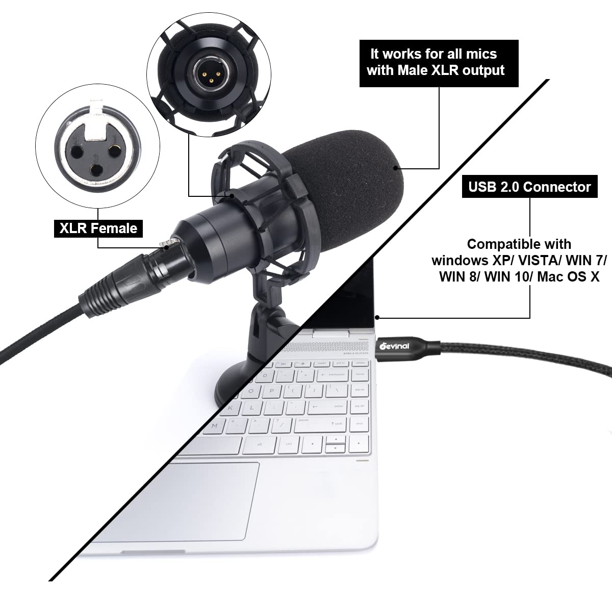 Devinal XLR to USB C Cable, Upgrade USB C Microphone Cable USB Type-C to XLR Female Cord Connector Adapter Compatible with Sumsung Google Huawei Xiaomi Smartphone or MacBook 10 FT