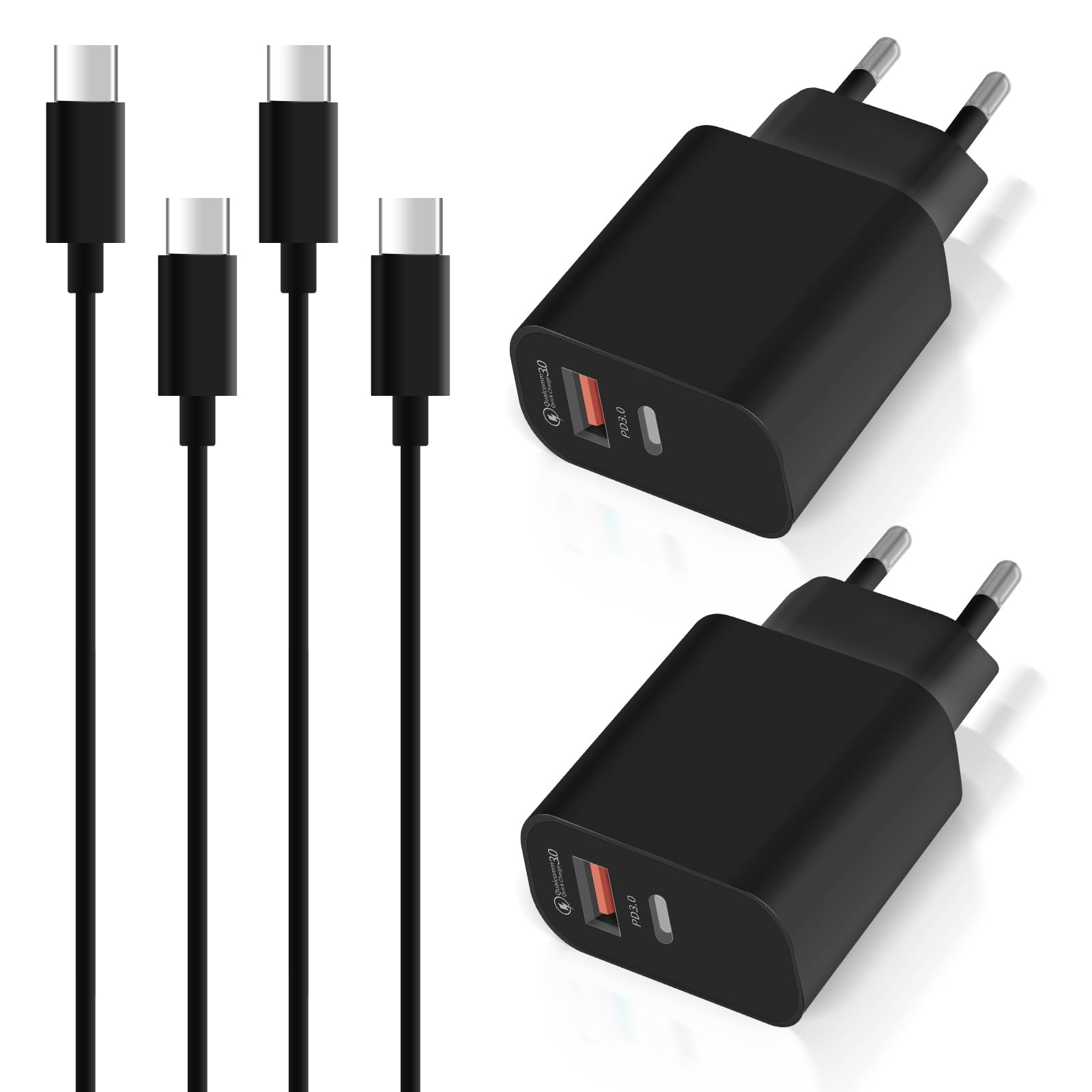 2 Pièces 20W Chargeur USB C, Chargeur iPad, Recharge Rapide, Compatible avec iPhone 15/ iPhone 15 Plus/iPhone 15 Pro/iPhone 15 Pro Max/iPad et Autres, Adaptateur Secteur Type C Double Port avec 2PCS C