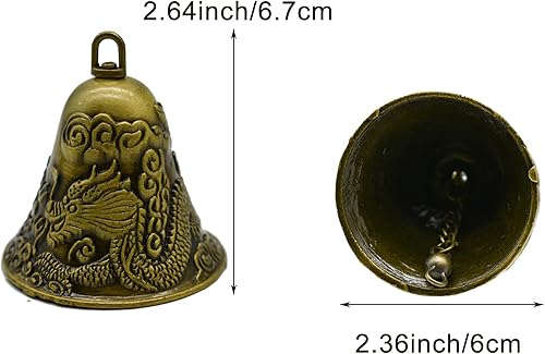 Miniatura 3 de 3 campanas colgantes vintage con diseño de dragón y fénix de bronce tallado Feng Shui Jingle Bell de 2.3 x 2.6 pulgadas, campanilla de viento para