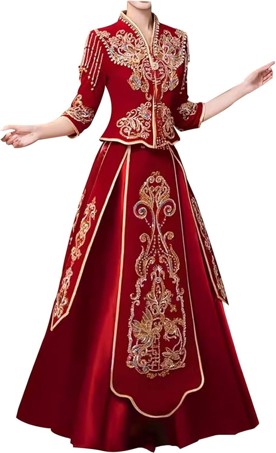 DFrywdgSEY Chinese Wedding Dress, Chinese Wedding Dress Red Xiuhe Cheongsams Sets Dragon Phoenix Bride Toast Tang Suit Formal Traditional Qipao(10XL)
