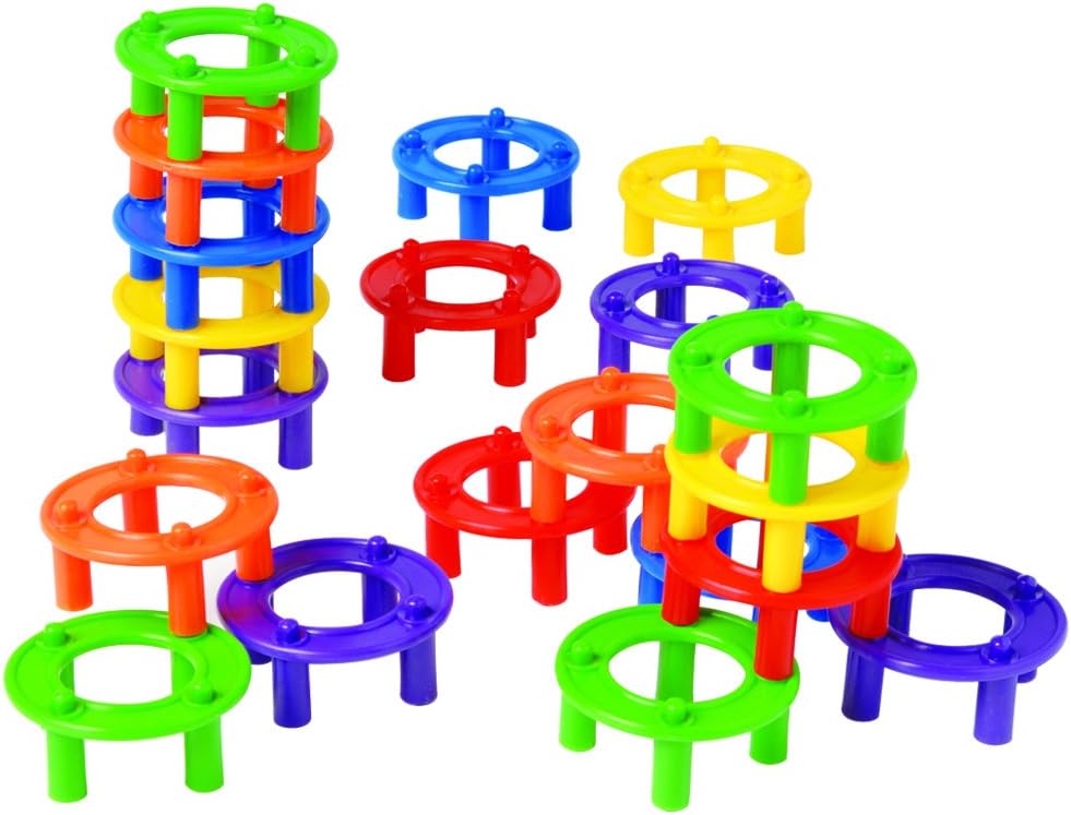 Constructive Playthings Ring Builders Stacking Toys, 96-Piece STEM Building Set for Kids Ages 18 Months+, Preschool Classroom Must-Have