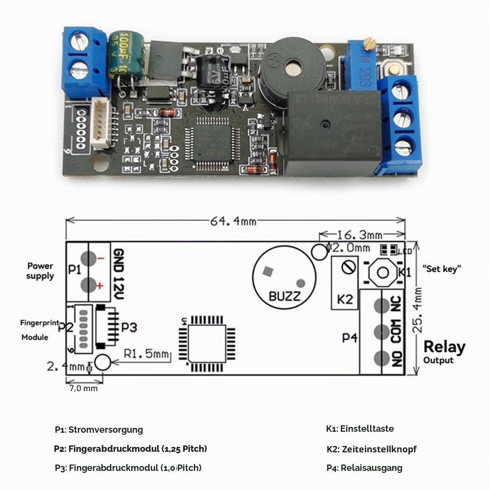 KL202+R503 Fingerprint Controller Kit KL202 Fingerabdrucksteuerplatine DC12V Niedriger Stromverbrauch