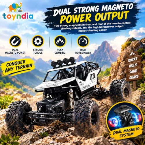 Image of Rechargeable Remote Control Monster Truck RC Car for Kids, Big 2WD Off-Road Rock Crawler with Water Mist Spray,Climbing Car with Shockers,Racing Toy for Boys & Girls 5+ Years, Assorted colours