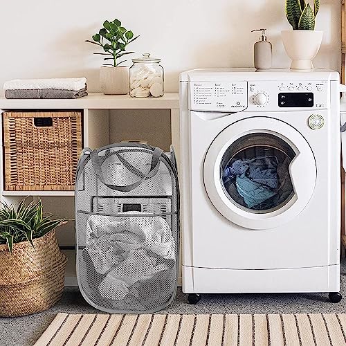 Image of Larpur Pack of 3 Pop up Laundry Hampers, Collapsible Laundry Baskets, Portable Mesh Clothes Hampers for Home Room, College Dorm, Apartment, Foldable Hamper with Carry Handles, Gray