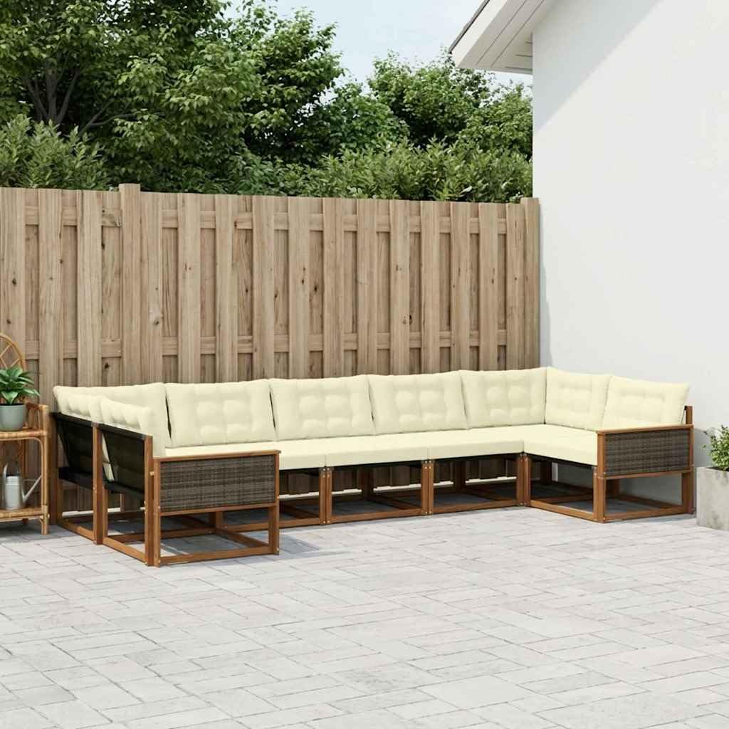 7-częściowy zestaw mebli ogrodowych z litego drewna akacjowego z odpornym na warunki atmosferyczne lakierem, na taras, balkon i do ogrodu, modułowy zestaw mebli do siedzenia z poduszkami