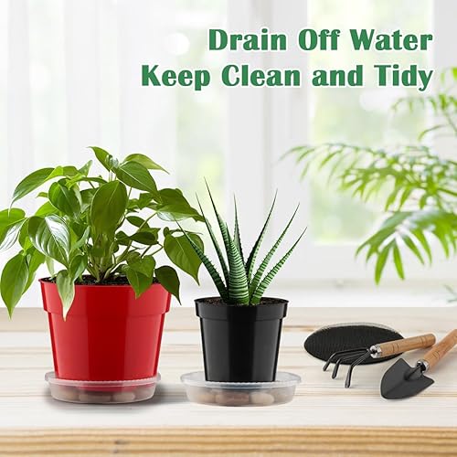 Miniatura 5 de Paquete de 20 macetas de 6 pulgadas, macetas de plástico grueso con 20 bandejas colectoras de agua, 20 almohadillas de malla de bloque de tierra,