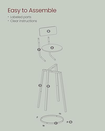 Miniatura 8 de VASAGLE Taburetes de bar, juego de 2 taburetes de desayuno tapizados de poliuretano, taburetes de bar de 29.7 pulgadas con respaldo y reposapiés,