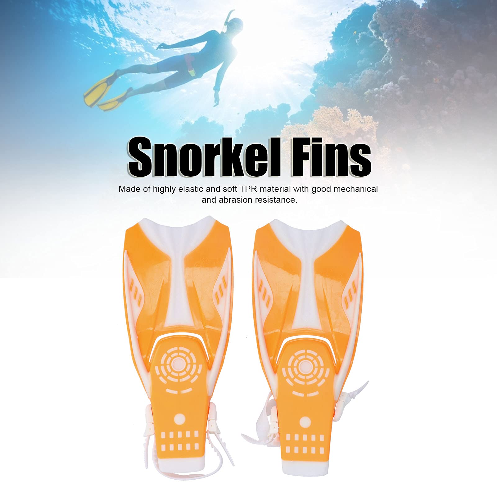 Aletas de Snorkel de Hoja Larga con diseño de talón Abierto para Uso en el océano y la Piscina, cómodas Aletas de natación Ajustables con Orificios de Drenaje para una