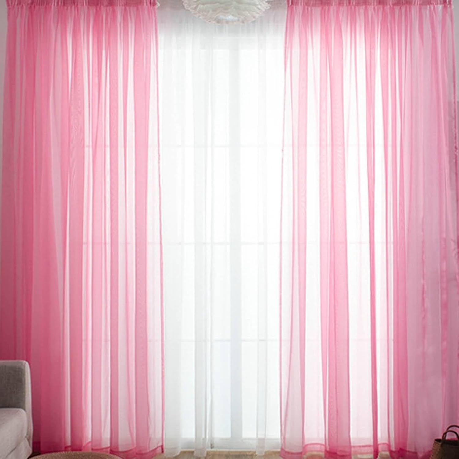 Window Curtains Bedroom, Polyester Light and Breathable Voile Sheer Curtain for Living Room Translucent, Green-Rod, 52W x 54H inch