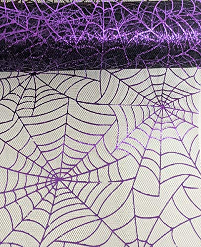 Halloween Ribbon Shiny Spider Web Craft Mesh Roll for Wreath Making Gifts in Purple Silver Orange Gold 4 Pack Variety Bundle