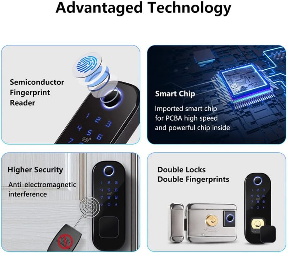 Electronic Door Lock Double Sided Garden Outdoor Gate Lock app Passcode Card Keyless Front Fingerprint Lock