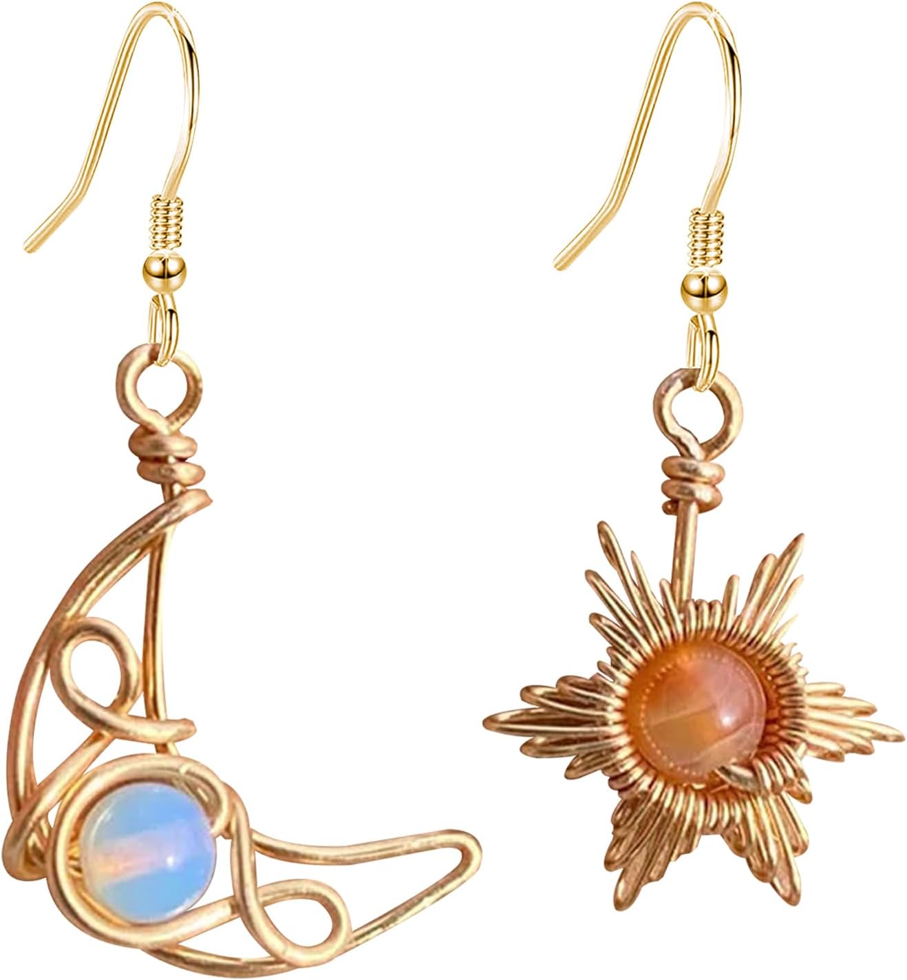 Minimalist Sun and Moon Earrings for Women Asymmetric Celestial Earrings Everyday Wear Jewelry