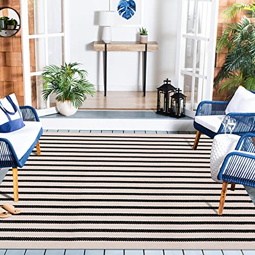 LEEVAN Outdoor Rug 4x6 ft Black and White Striped Patio Rugs, Washable Woven Cotton Boho Living Room Rug Farmhouse Collection Large Floor Carpet for Courtyard/Bedroom