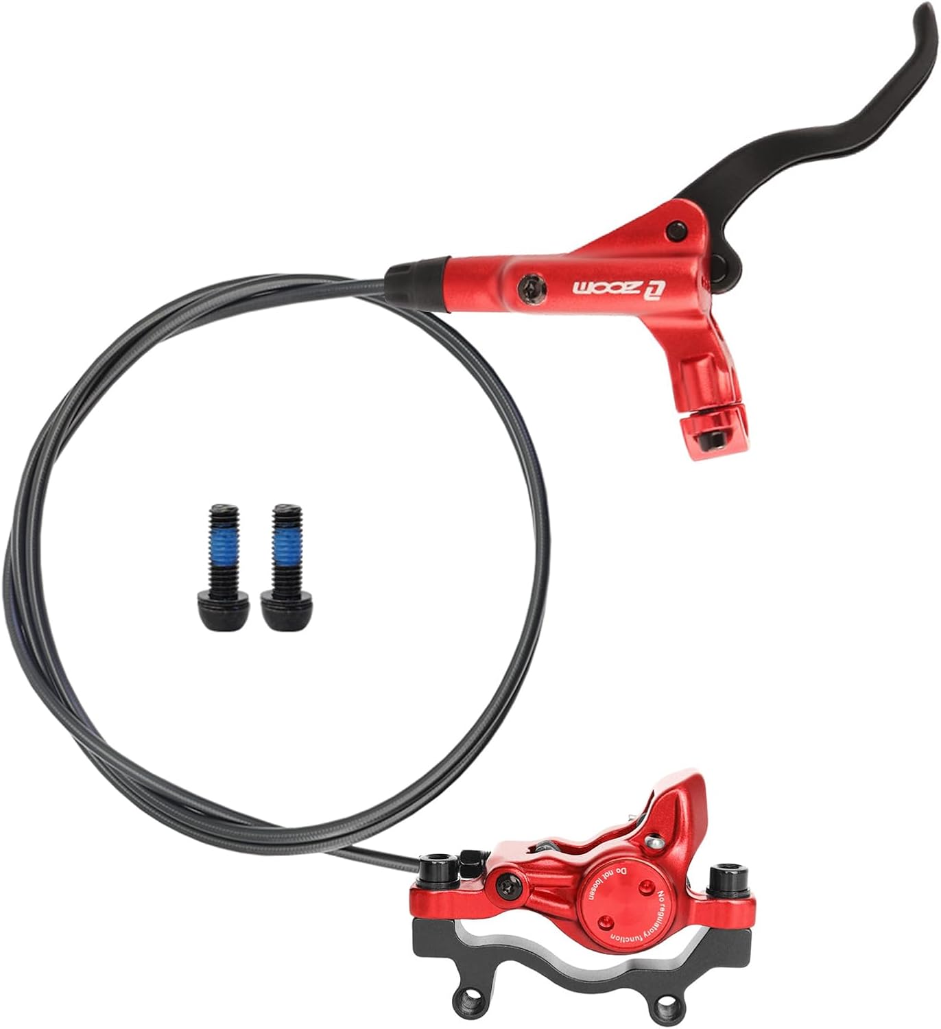 Zoom HB875 Hydraulic Disc Brakes Set, Red, Mountain Bike Left Rear 1400mm, Adapter Fit EBike Fat Bike Bicycle Accessories for Mountain Bike, Road Bike