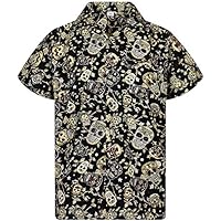 V.H.O. Funky Camisa-Hawaiana, Manga-Corta, Skull, Sepia, S