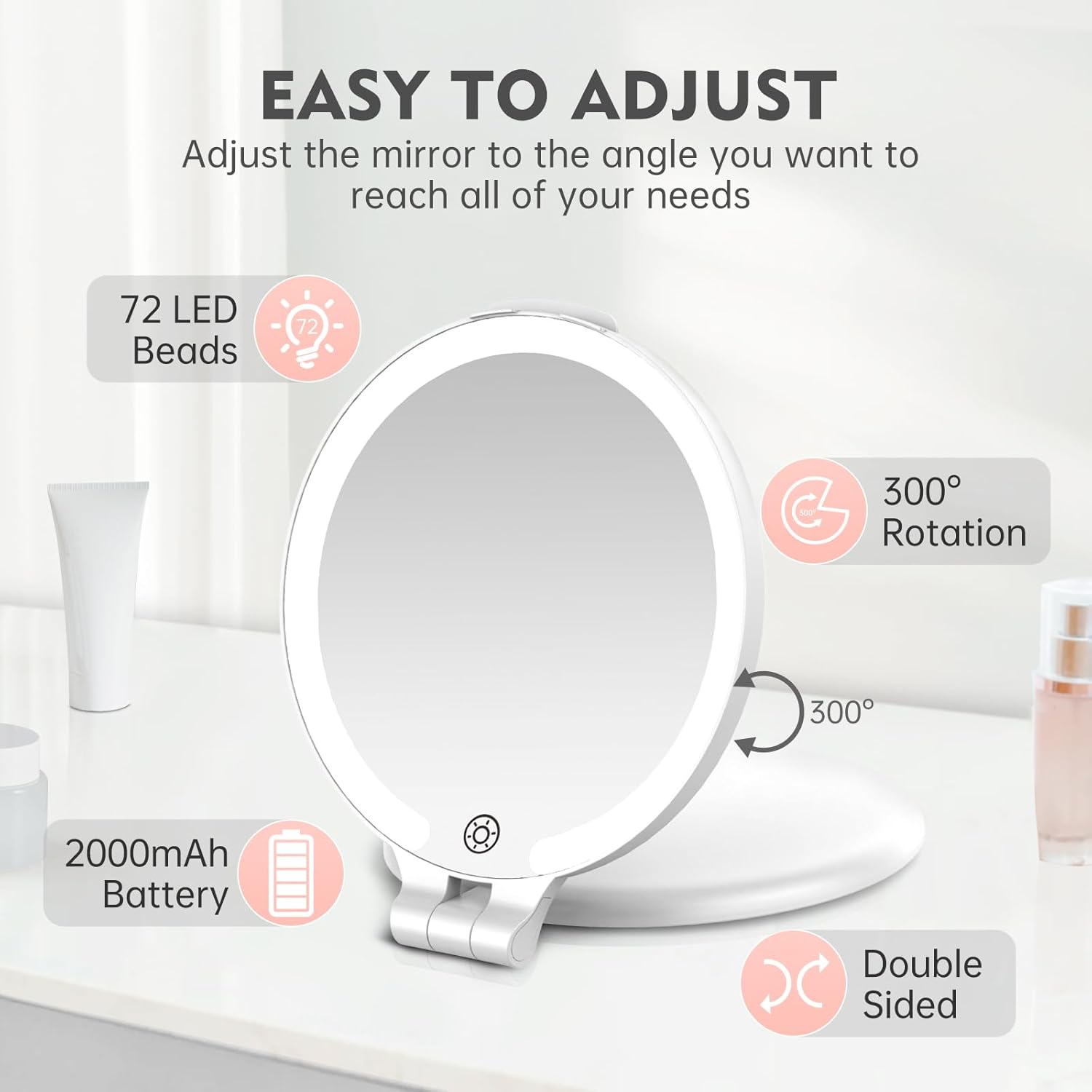 FUNTOUCH 7'' Travel Makeup Mirror with Lights 10X Magnifying, 3 Color Portable Double Side Vanity Compact Mirror with Rechargeable for Travel Essential, Gifts for Lover