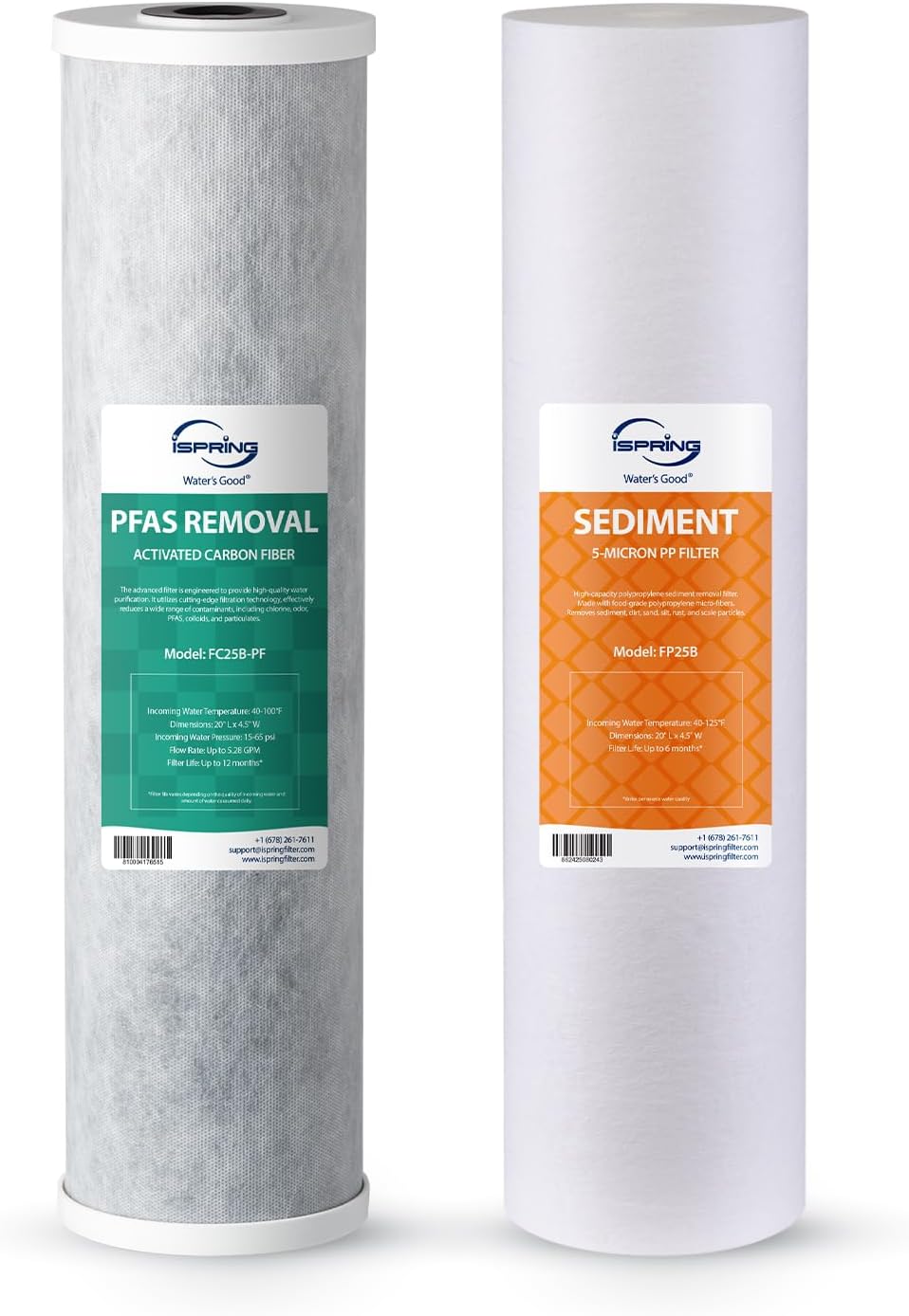 iSpring F2WGB32BPF Whole House Water Filter Replacement Set, SGS-Tested to Remove up to 99% PFAS, 2-Stage Filtration Reduces Sediment, Chlorine, Taste & Odor, Fits WGB22B-PF