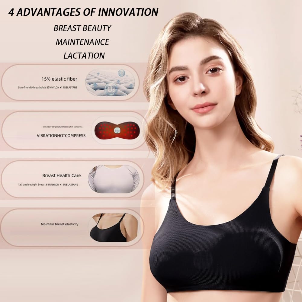 Masajeador de senos, masajeador eléctrico inalámbrico para mejorar los senos, cuidado de los senos portátil y prevención de enfermedades mamarias, desatasca los senos, con calefacción, 5 modos, ajuste
