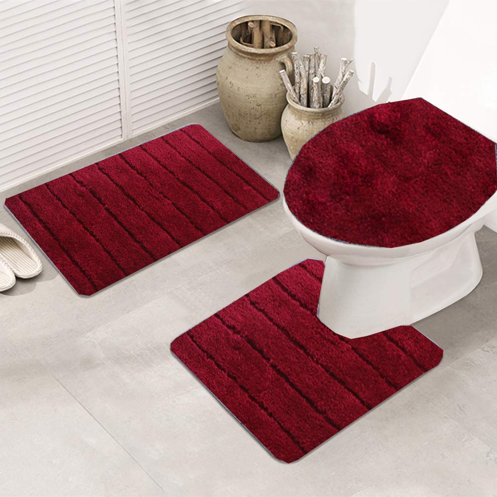 Juego de alfombras de baño de microfibra antideslizantes de 3 piezas, alfombrilla de contorno de felpa suave y funda para asiento de inodoro, accesorios de baño de lujo para mayor comodidad y
