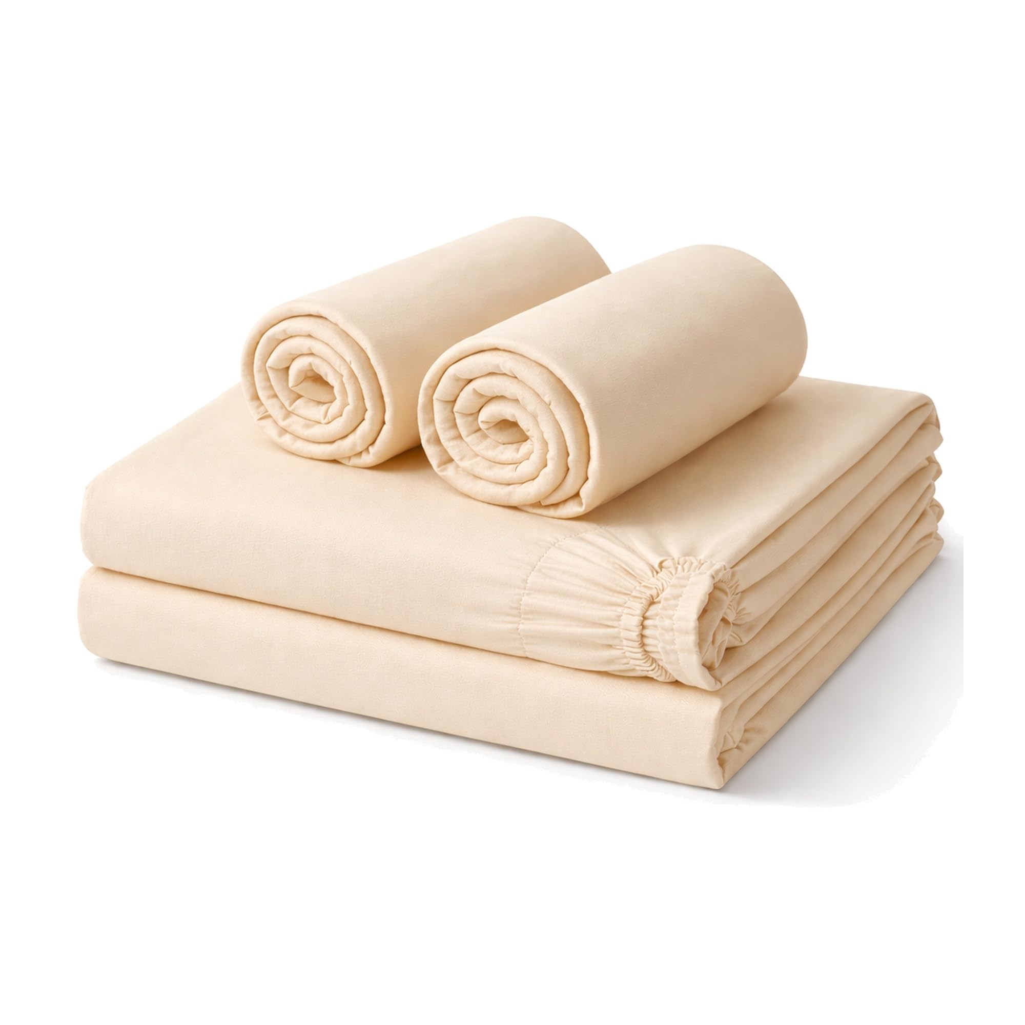 Amour Calin 4 Piece Bed Sheet Set - Easy Care Soft Brushed Microfibre Fabric - Flat Sheet, Fitted Sheet with Pair of Pillowcases - Shrinkage and Fade Resistant (Cream, Double) — image 1