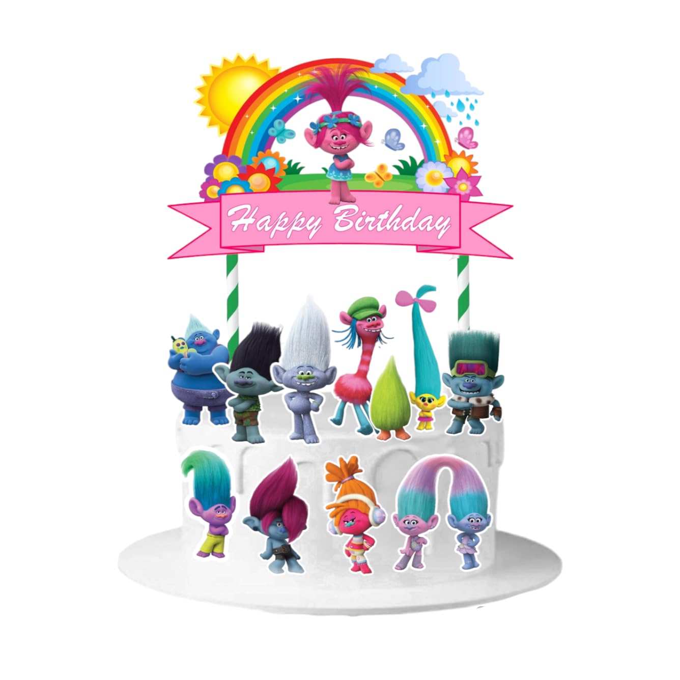 Trolls and Friends Poppy Branch Guy Diamond Birthday Cake Topper Cake Decoration Self-assembly
