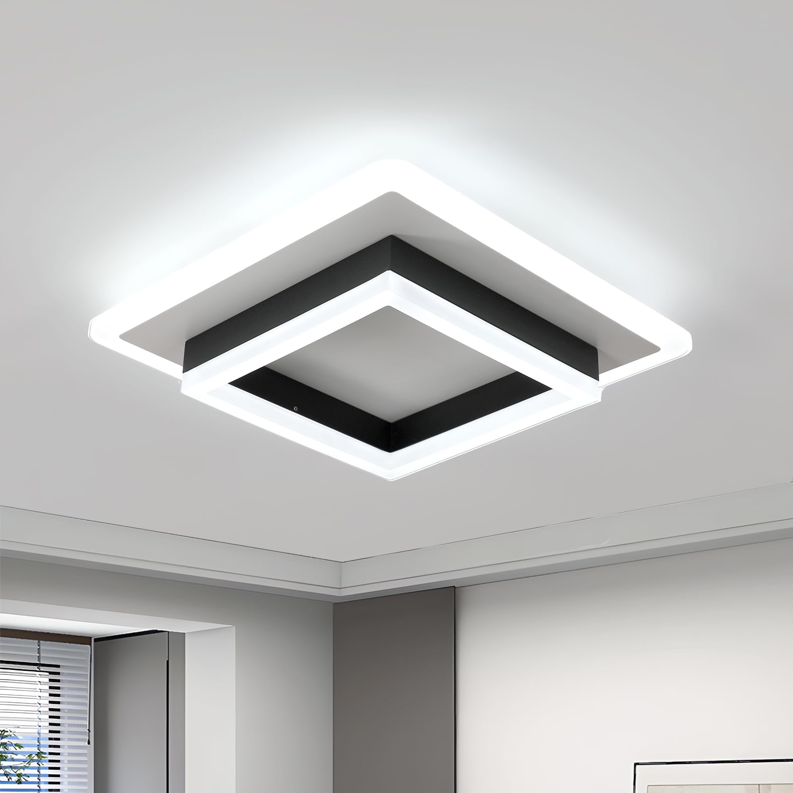 Plafoniera LED, 30W 3400LM Lampada da Soffitto Moderna Quadrata Nero, Plafoniera in Acrilico 30CM per Camera da Letto Soggiorno Cucina Corridoio, 6500K Luce Bianca Fredda