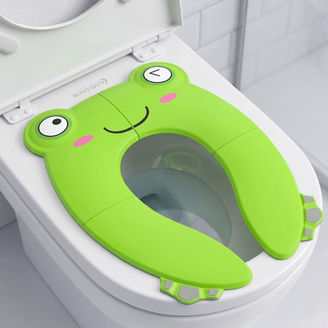 Novo Baby Foldable Baby Toilet Seat for 2–5 Years – Portable Potty Seat for Travel, Toddler Potty Seat for Toilet, Non-Slip Anti-Germ Bathroom Seat for Boys and Girls – Compact with Carry Bag (Green)-image-35