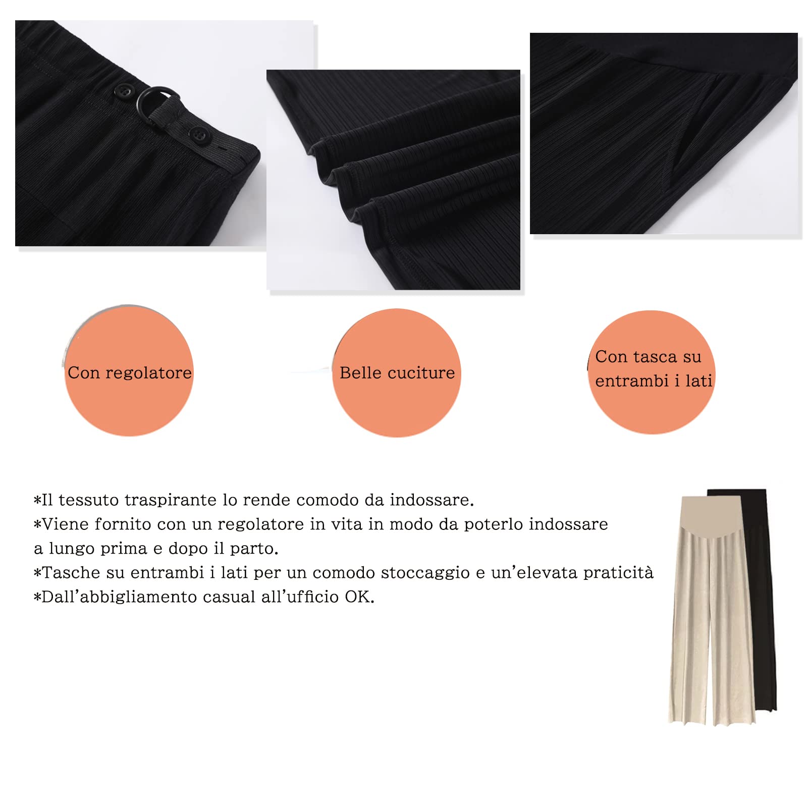 Pantalones de maternidad para mujer, pierna ancha, seda de hielo, frescos, cómodos, cintura elástica, ajustable, talla grande