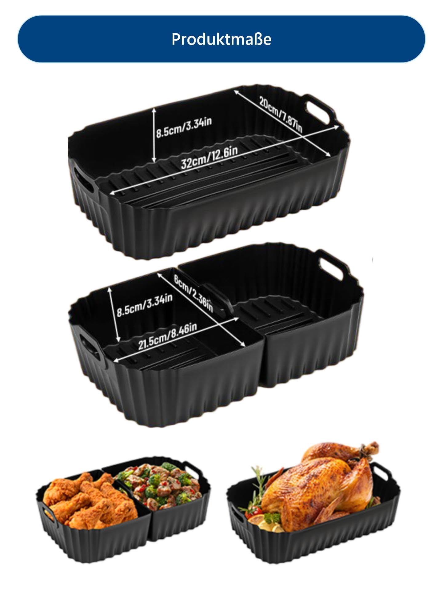 Stampo in silicone per friggitrice ad aria calda, accessori per Philips Airfryer serie 1000, set da 3 pezzi, nero, rettangolare, antiaderente, senza BPA, cestello flessibile, 7,1 l (NA154/00