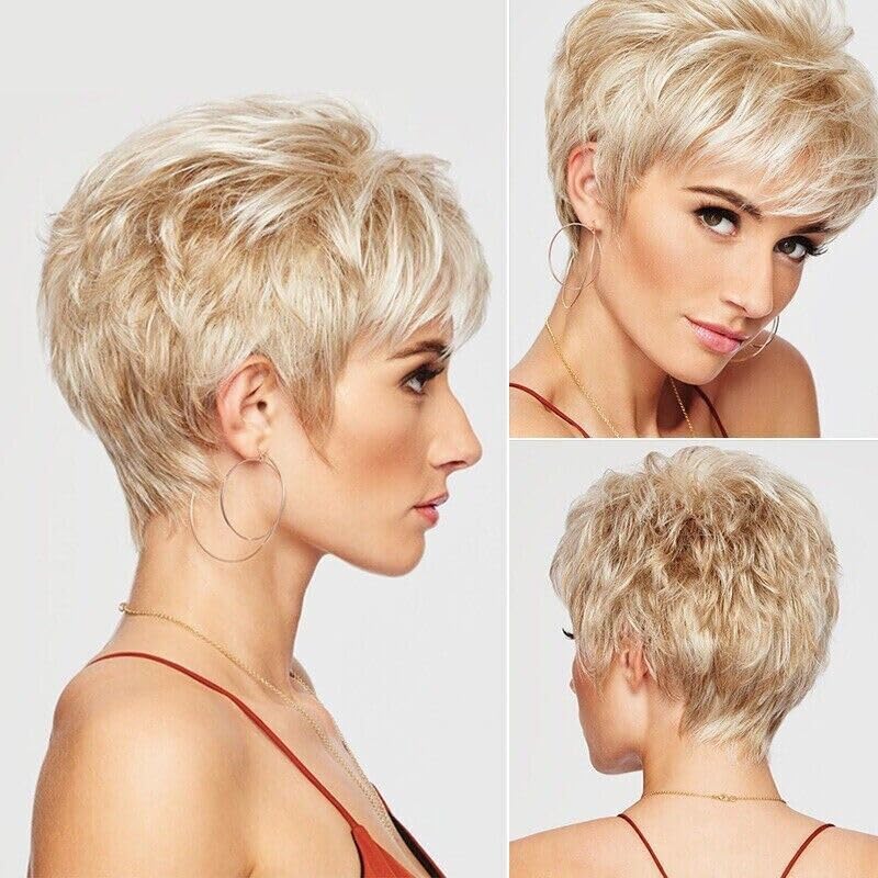 ORAVISTA Short Blonde Curly Pixie Cut Wig for Older Women