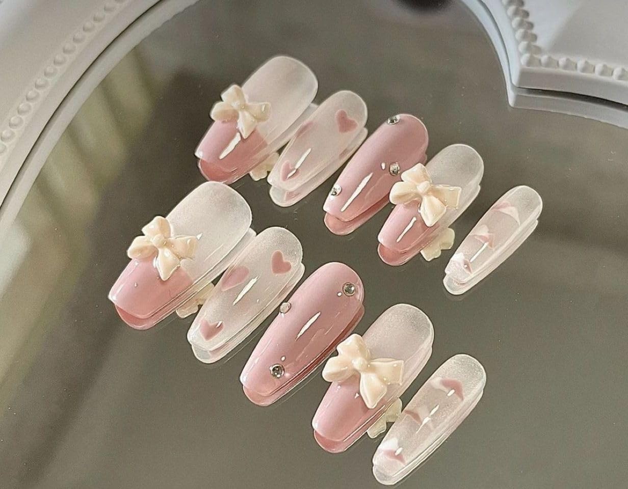 Women’s Premium Reusable Set of 20 Artificial Press On Fake Nails | False Nail Extension | Ready to Wear Fake Nails | Lightweight & Long Lasting Press On Nails | Hand Made | PO-MS-80