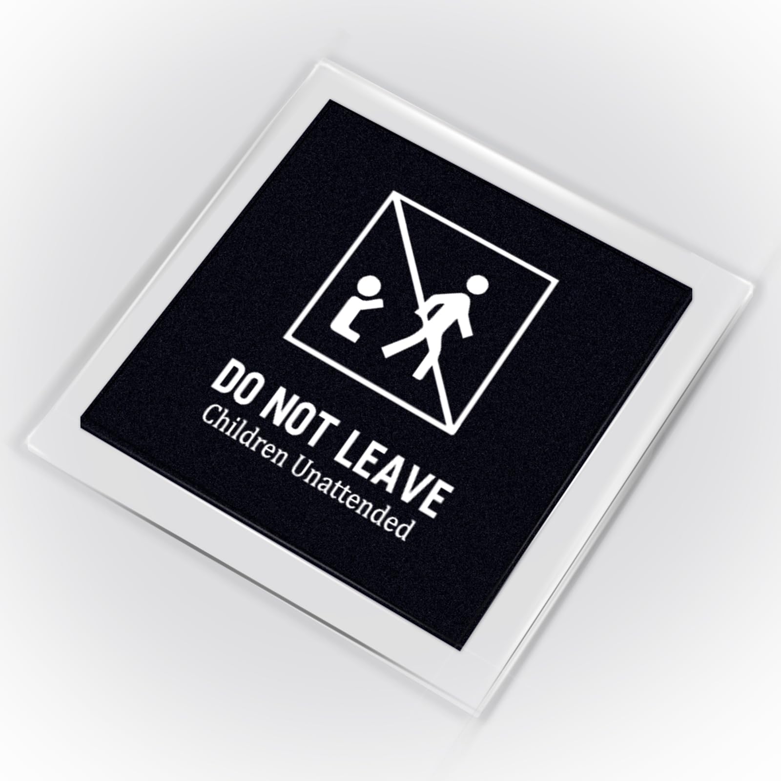 Do Not Leave Children Unattended Sign Frosted Black 5.2x5.2 Inch, Self-adhesive Sign for Business Office Site Warehouse Shop Area