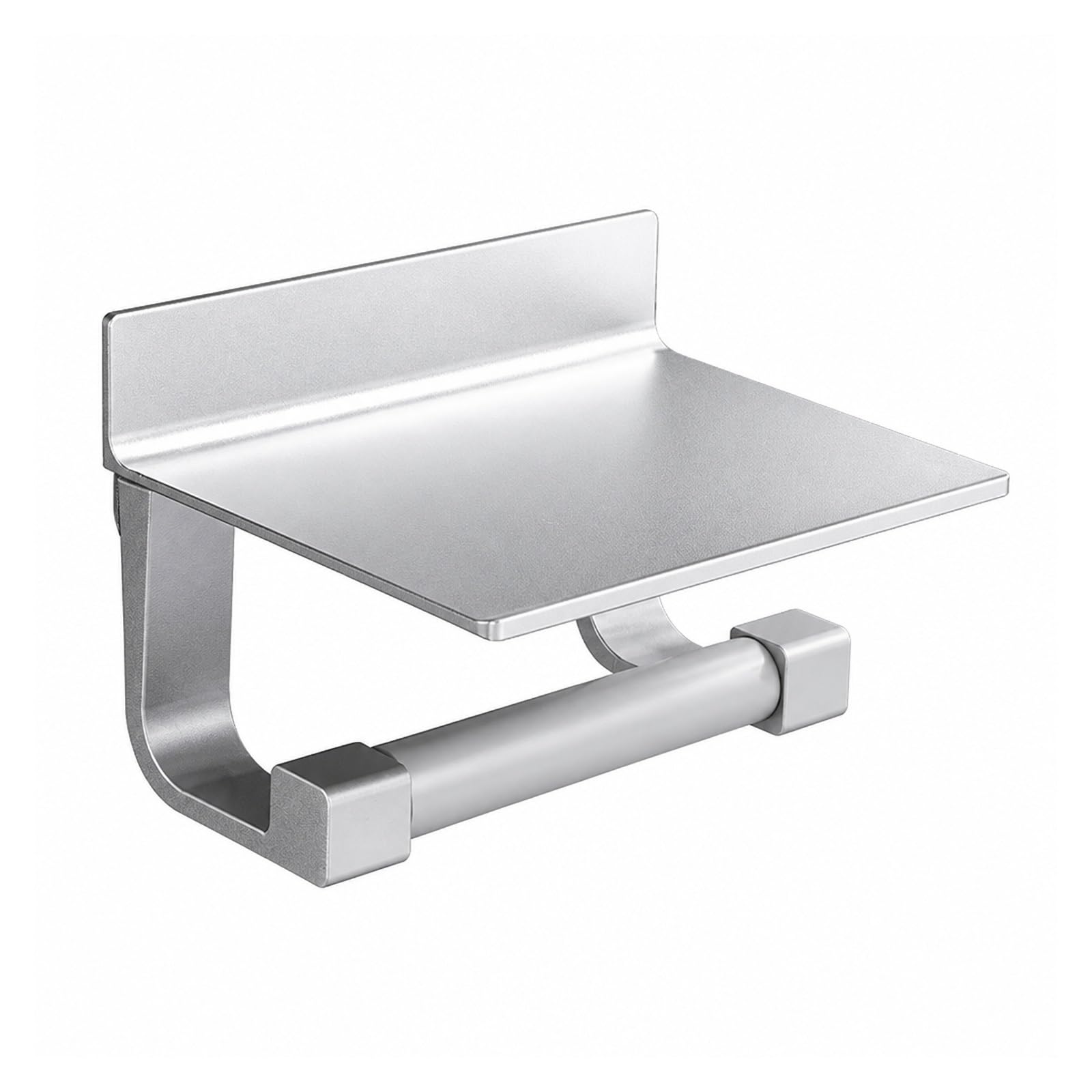 Aluminiowy uchwyt na papier toaletowy | Wielokolorowy standard do łazienki: aluminiowy schowek 2 w 1 bez wiertarki z półką na telefon(Silver)