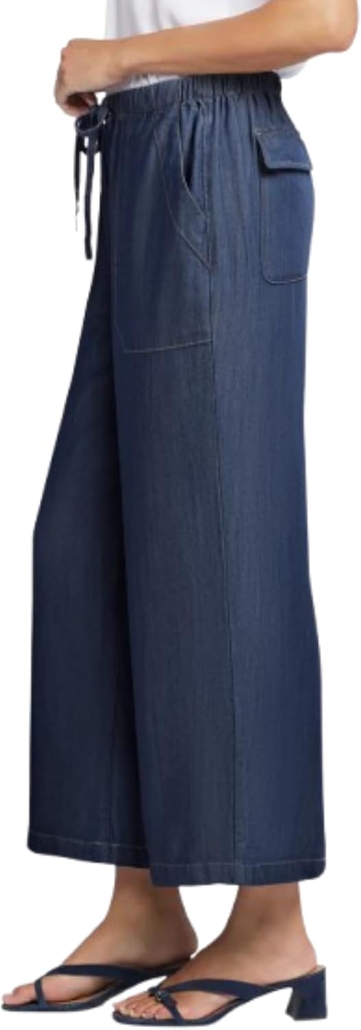 Women's Wide Leg Baggy Cropped Jeans with Elastic Waist Pull On Lightweight Loose Fit Denim Pants with Pockets - Image 2