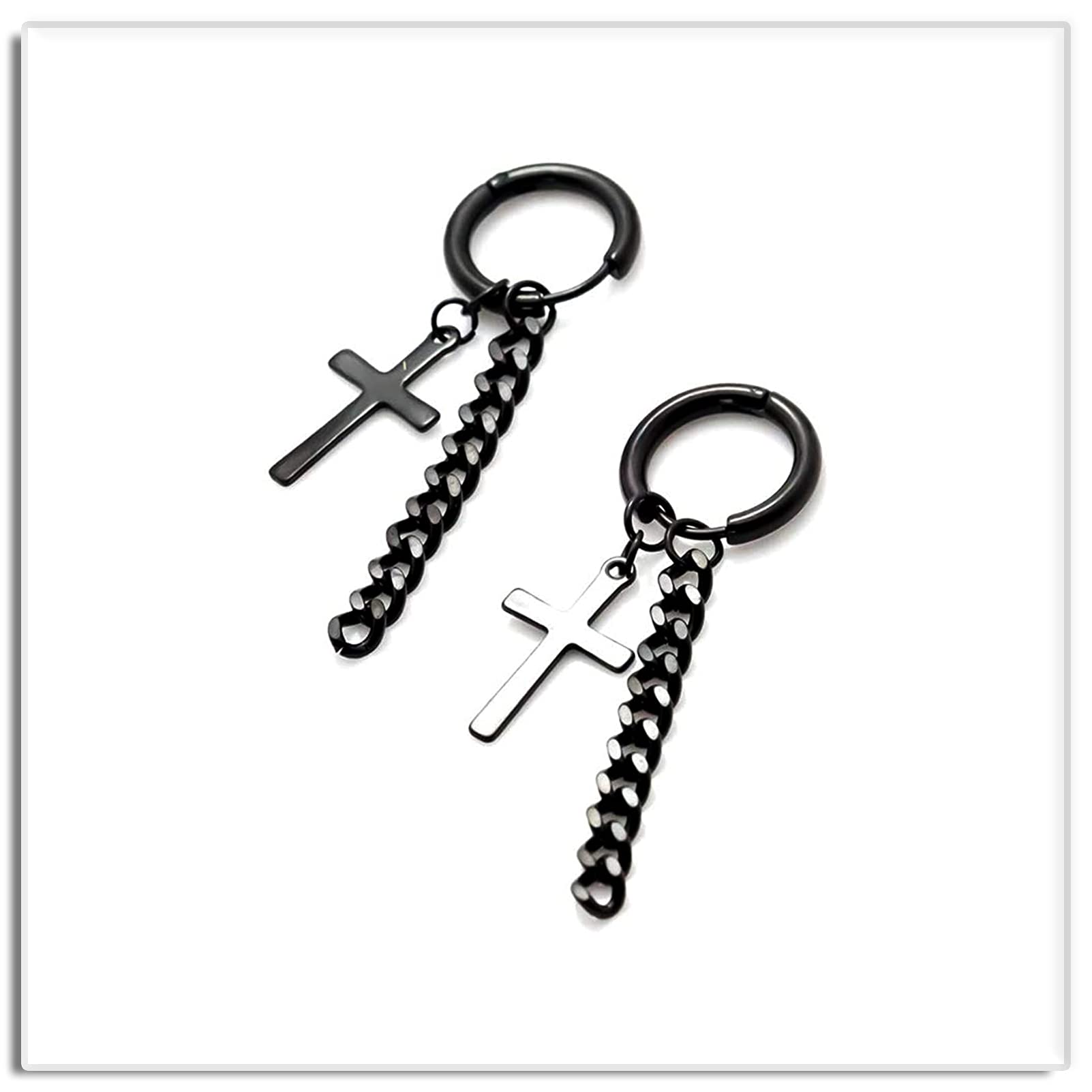 Punk Jewelry - Aretes colgantes de acero de titanio con bisagras y cadena larga, Acero inoxidable 5