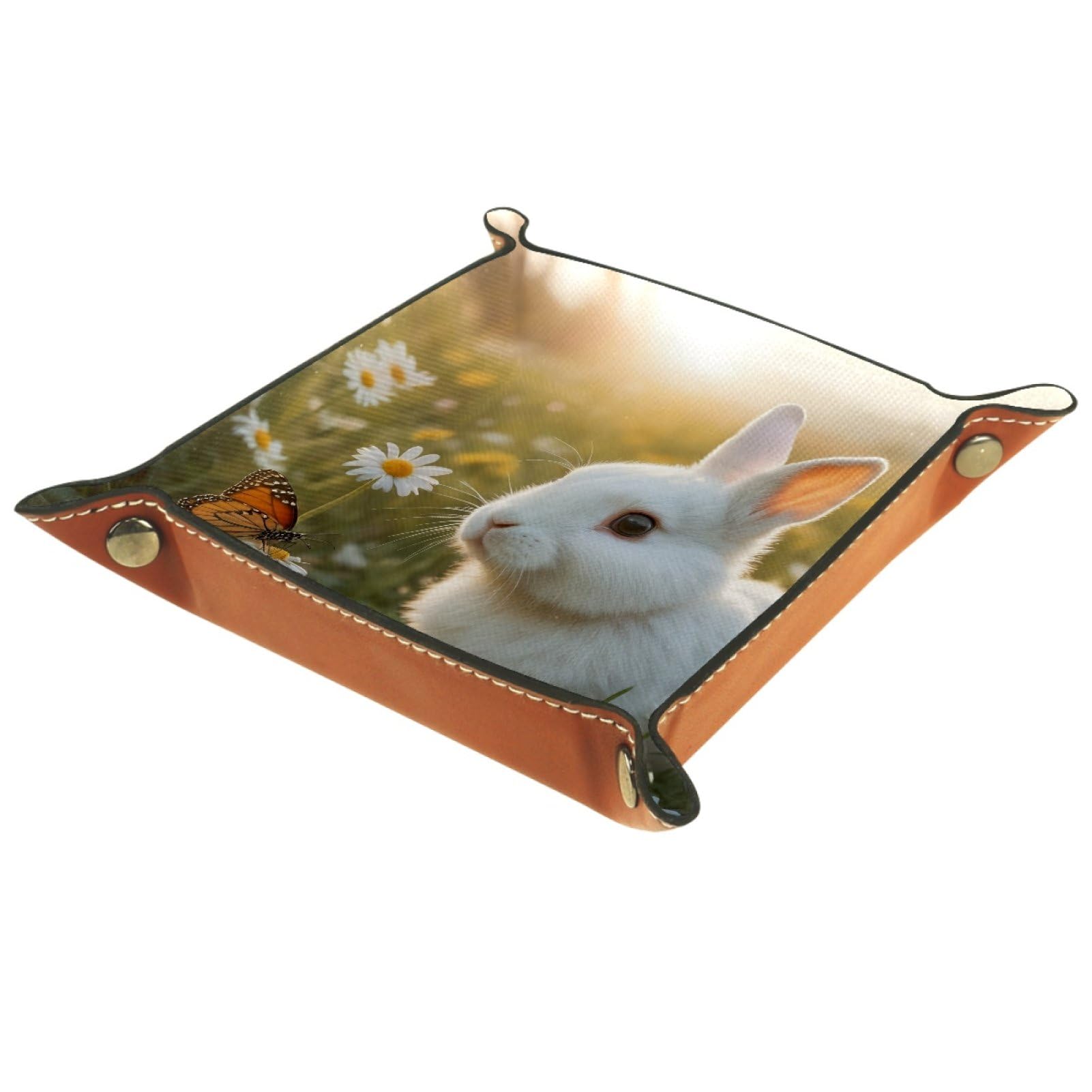 VAPOKF Rabbits Portable Dice Rolling Tray, Microfiber Leather Dice Holder Game Box for D&D, RPG, Table Games or Desktop Phone Key Storage, 20.5 × 20.5 cm