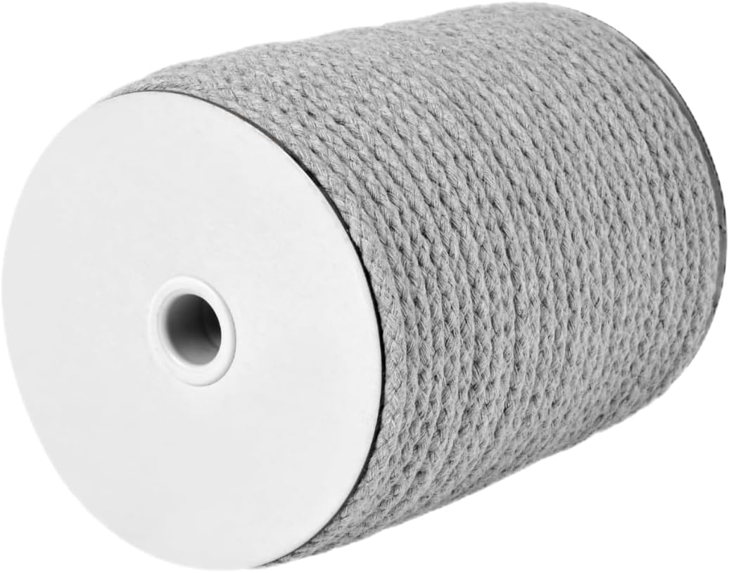 CAQUBO Braided Macrame Cord 8mm x 65 Yards, Grey, Unbleached Natural Braided Cot…