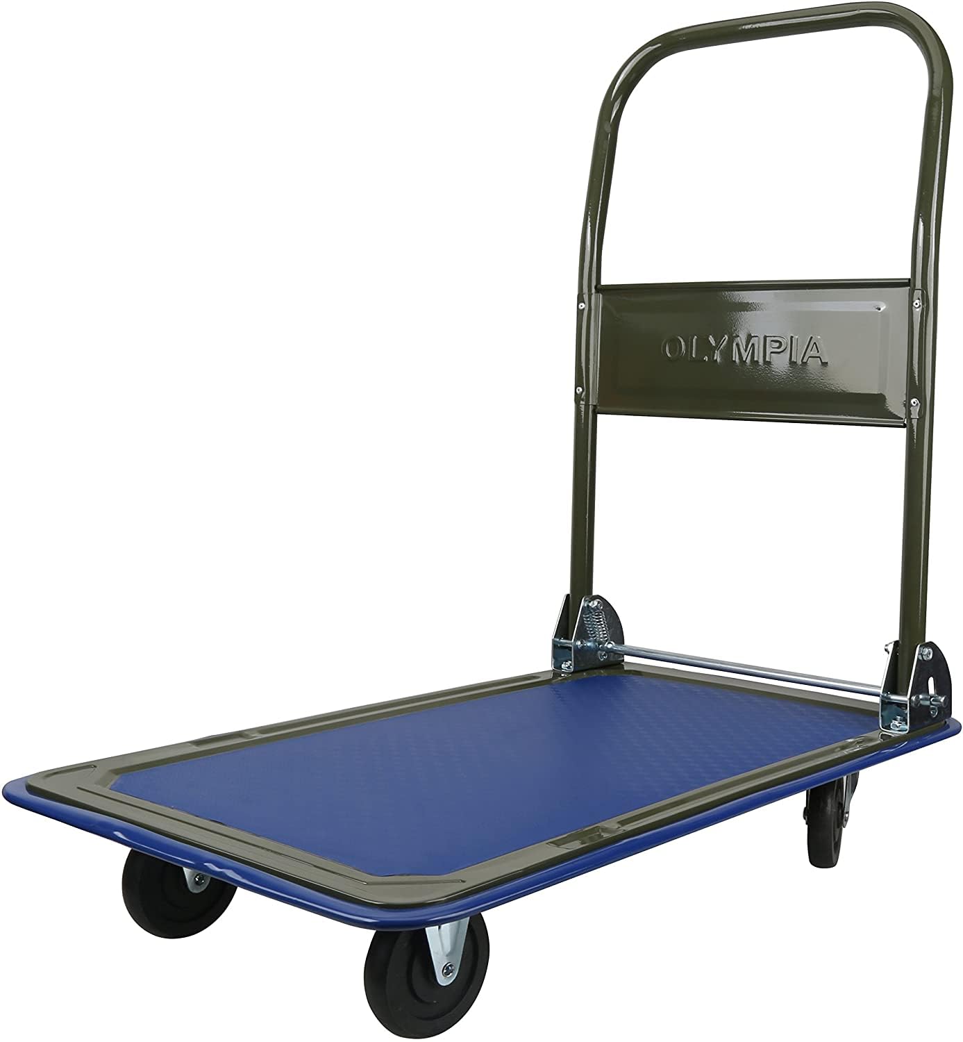Olympia ToolsFoldable Push Cart Dolly - 330 Lb. Capacity Heavy Duty Platform Truck with 360° Swivel Wheels (Olive Green/Blue)