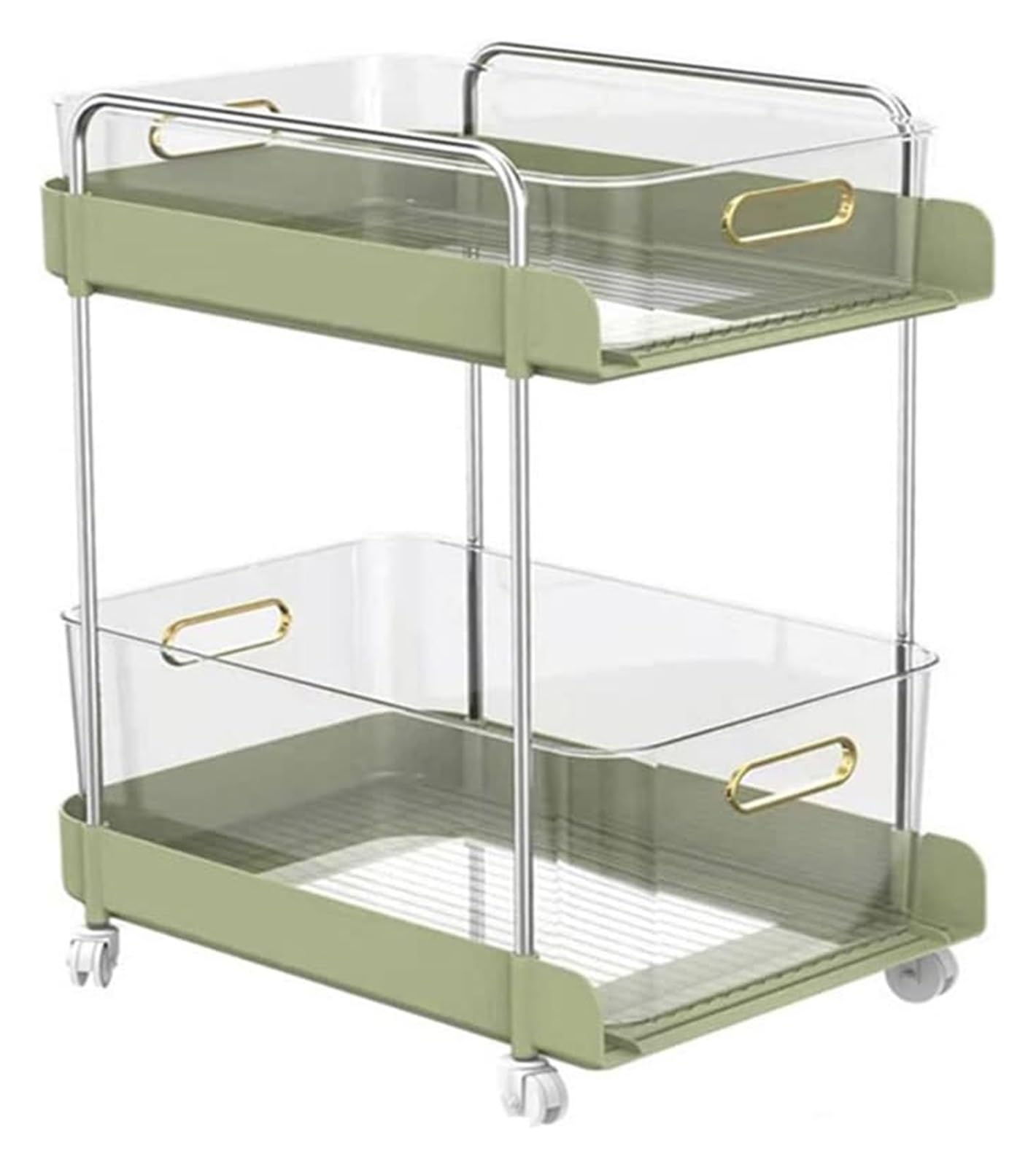 Organizador de especias de 2 niveles con ruedas y cajón, armario de cocina, estante de almacenamiento para aperitivos y especias, color verde, 41 x 36,5 x 24 cm