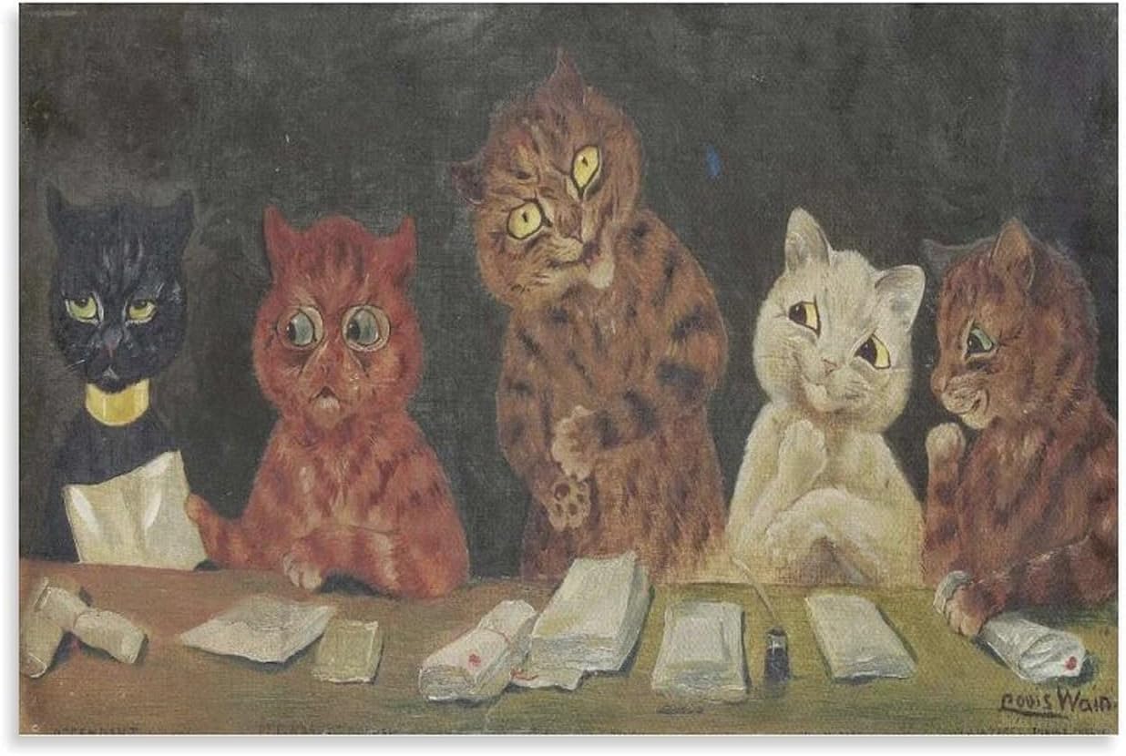 Orjdjz Wxkbl Funny Cats by Louis Wain Poster and Prints Vintage Wall Art Louis Wain Canvas Painting Animal Picture for Office Wall Decor 40x55cm Frameless