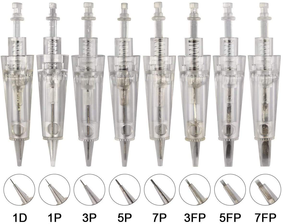 20 Uds Agujas de Micropigmentacion Desechables de Maquillaje Permanente Bayoneta 1P/2P/3P/5P/3F/5F/7F (1P-0.18mm)