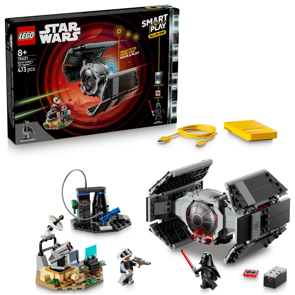 LEGO Star Wars SMART Play: Myśliwiec TIE Dartha Vadera 75421 | Interaktywna zabawka dla dzieci 8+, seria SMART Play, prezent Star Wars, klocki dla chłopca i dziewczynki, 473 elementy