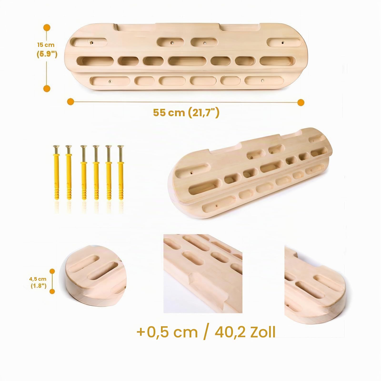 Kletterbrett aus Holz, Klettergerüst, Klettergriffbrett, Klettergerüst, Zubehör mit Schrauben, Fingerspitzenverstärker zur Verbesserung der Fingerstärke