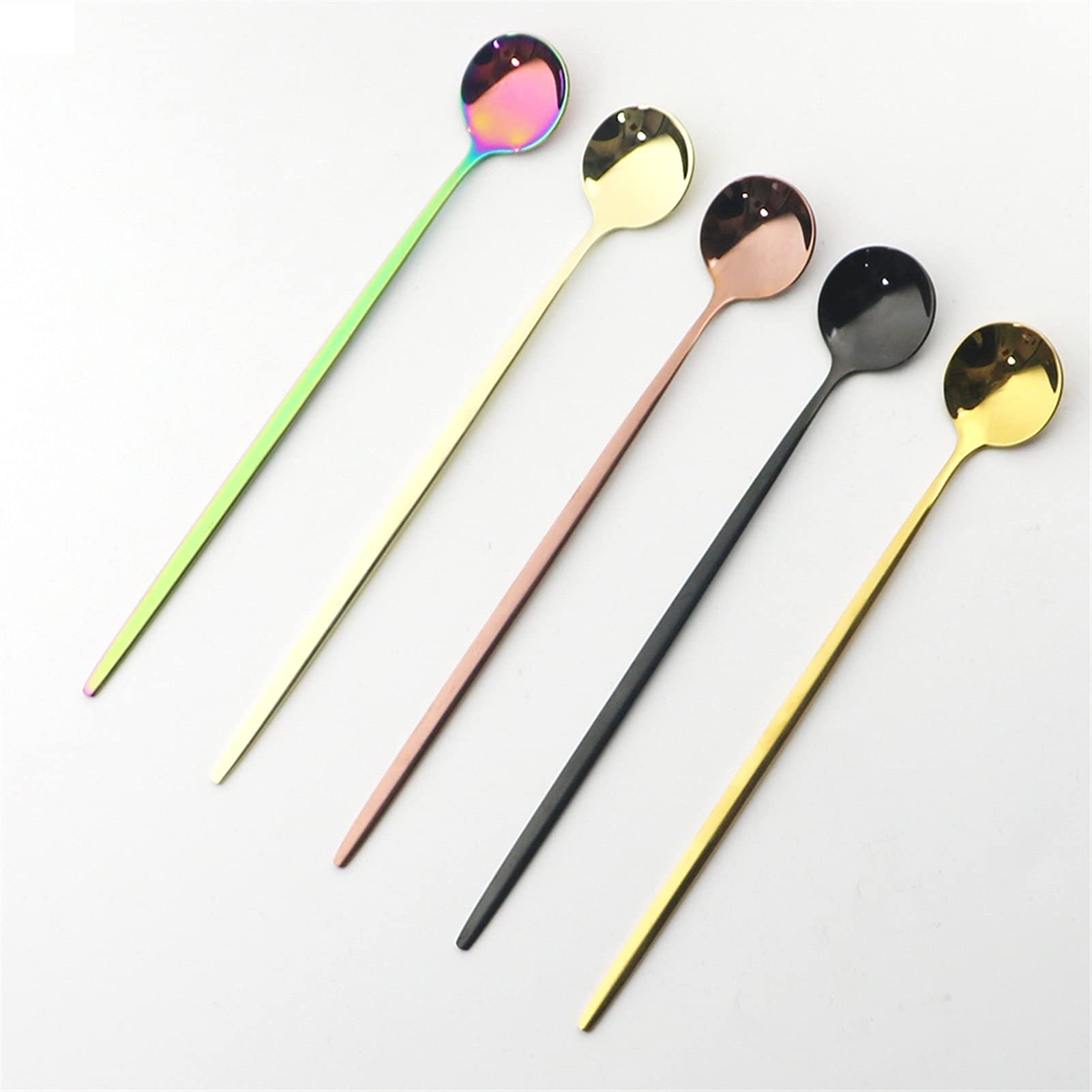 6pcs Cuillère à thé long de raccourcissement noir pour brusquer une brillance polie crème glacée à la crème glacée cuillère sans stique de la cuillère de cuisine de cuisine Coutellerie
