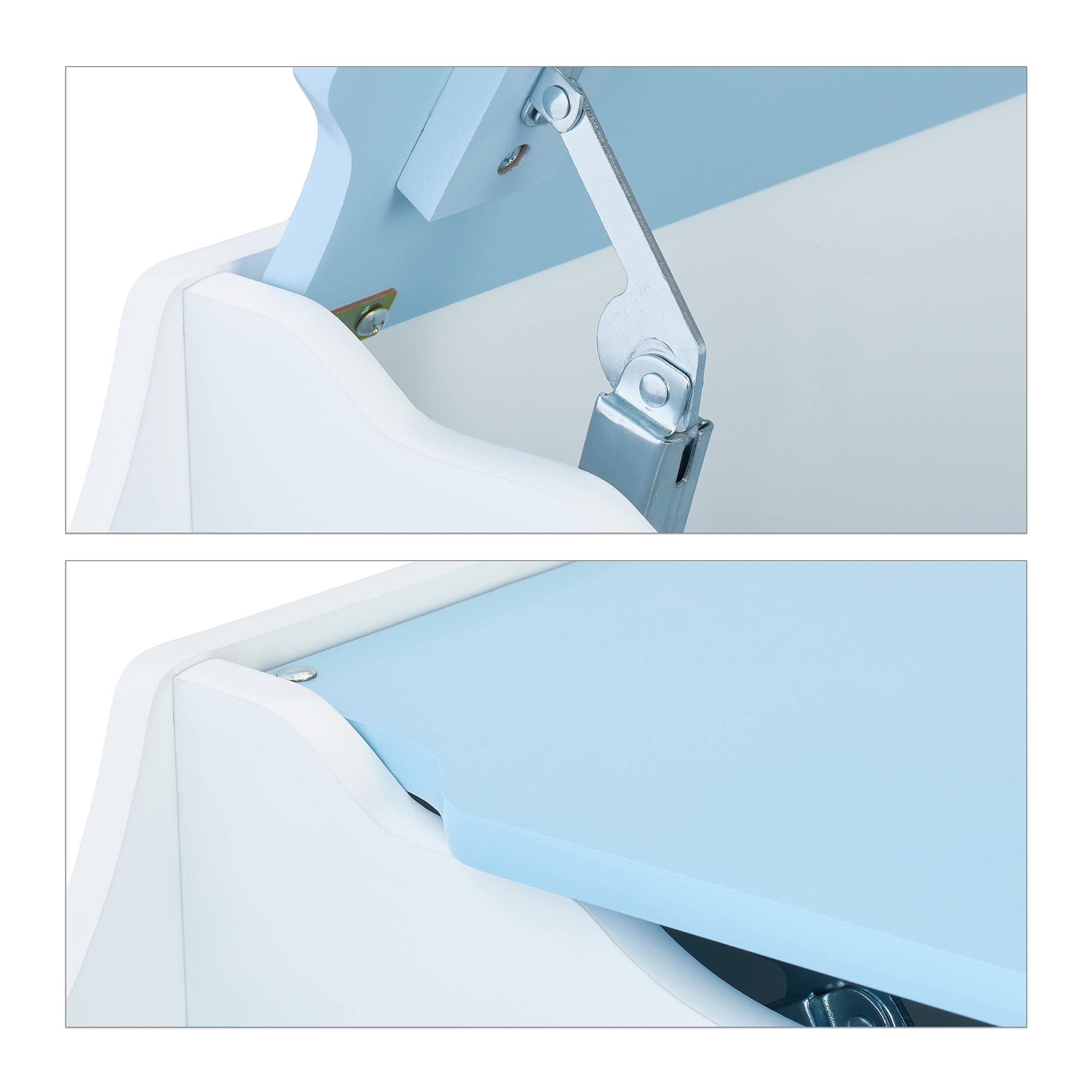 Relaxdays Coffre à Jouets, Motif Maritime, Malle, Couvercle, HLP : 46x84x42,5 cm, Range-Livres, bac Peluches, Bleu-Blanc