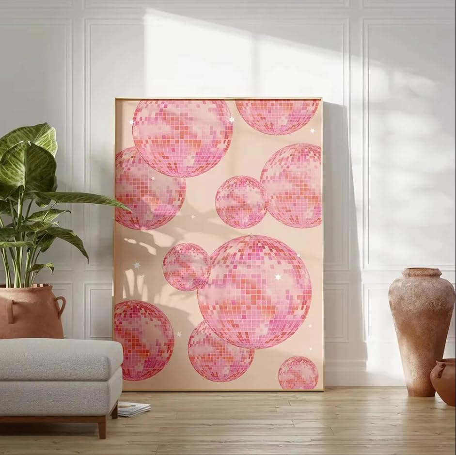 Affiche boule disco rose pour égayer un mur vide de chambre ado