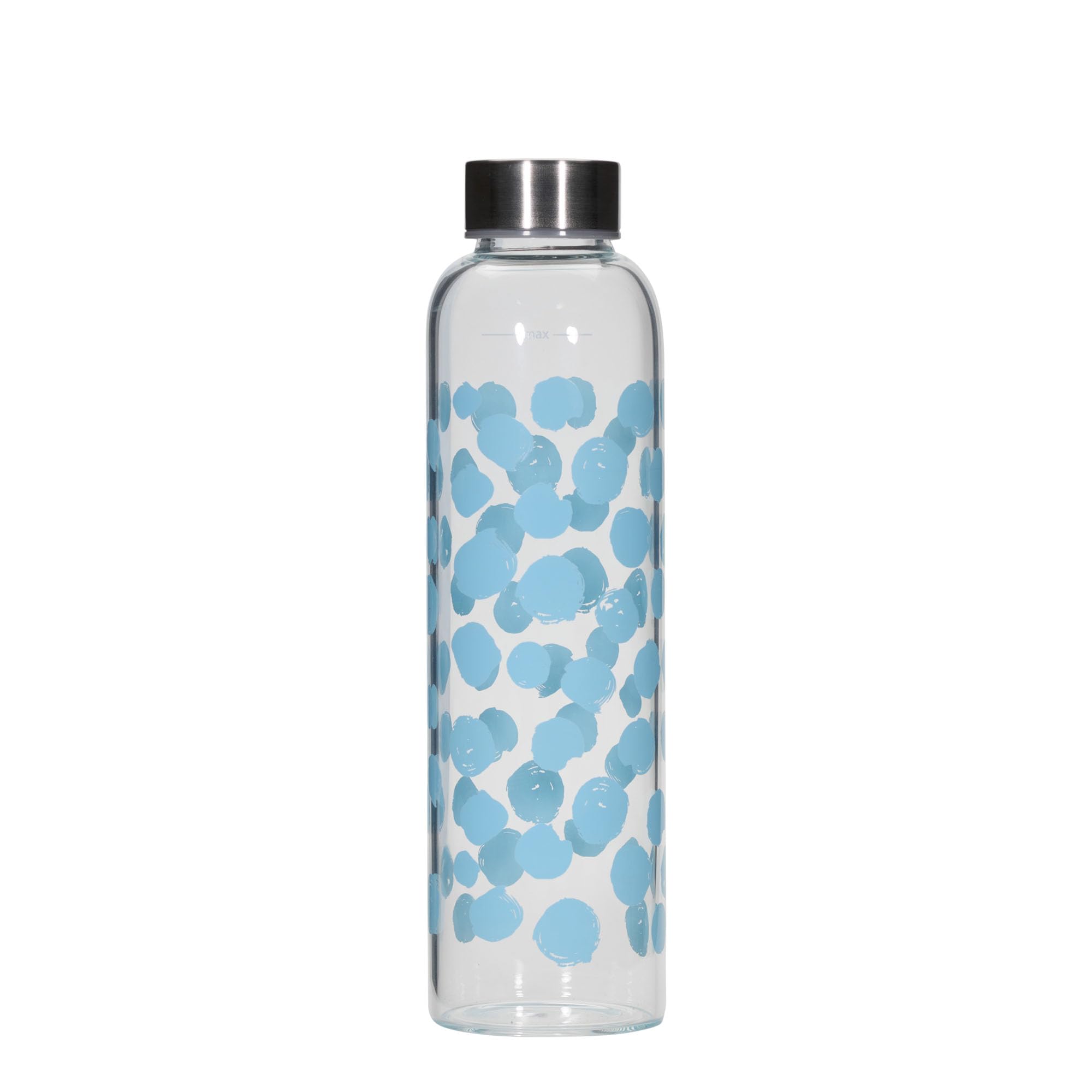 Perseus - Set di 6 borracce da 500 ml, in vetro trasparente, con chiusura in metallo, motivo a pois blu