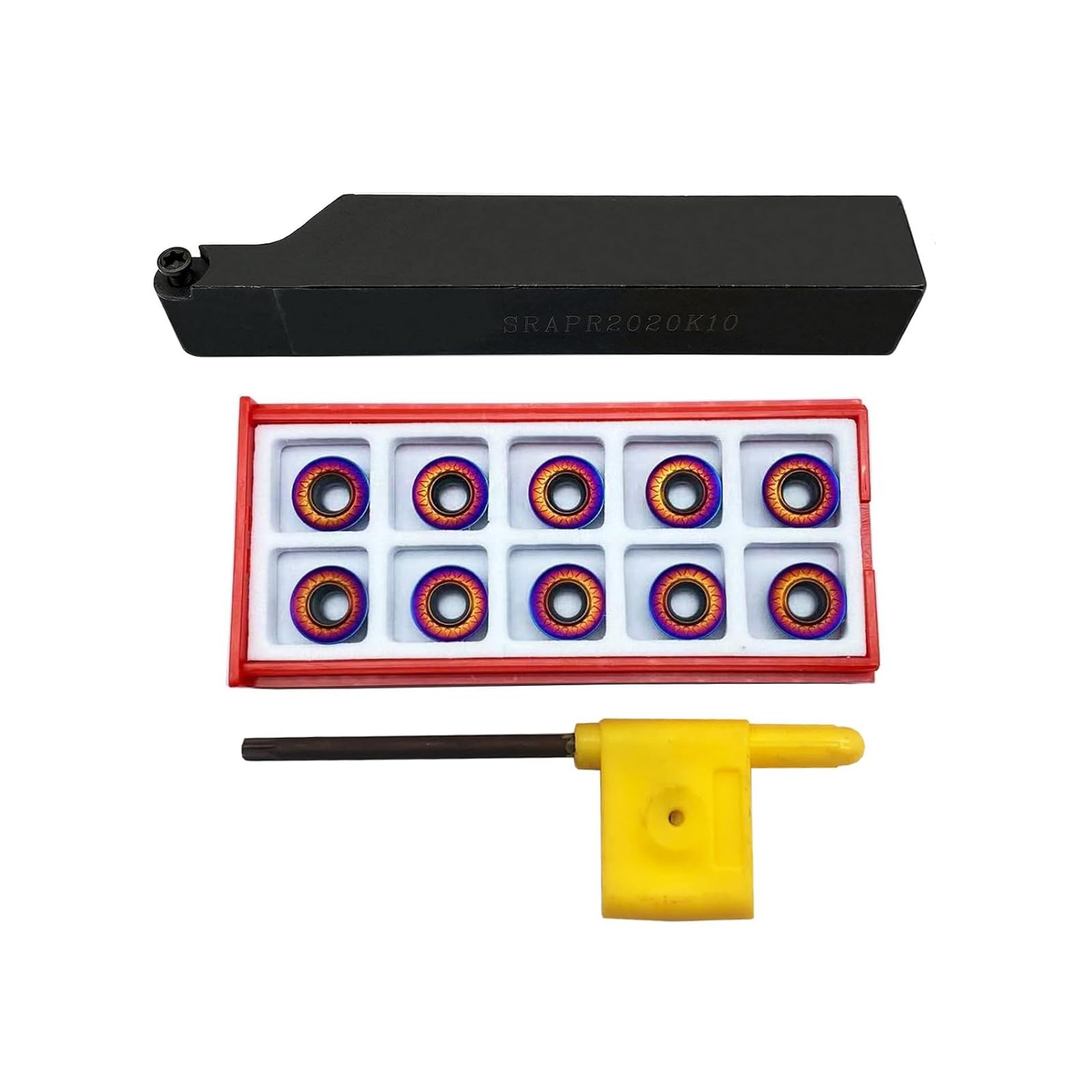 5/8" 3/4" LAHDYFHOE Lathe Turning Holders 45° Lathe Turning & Profiling Tool Holder for Round Carbide Inserts RPMT10 (SRAPR1616H10+RPMT10) (SRAPR1616H10+10 PCS RPMT10)