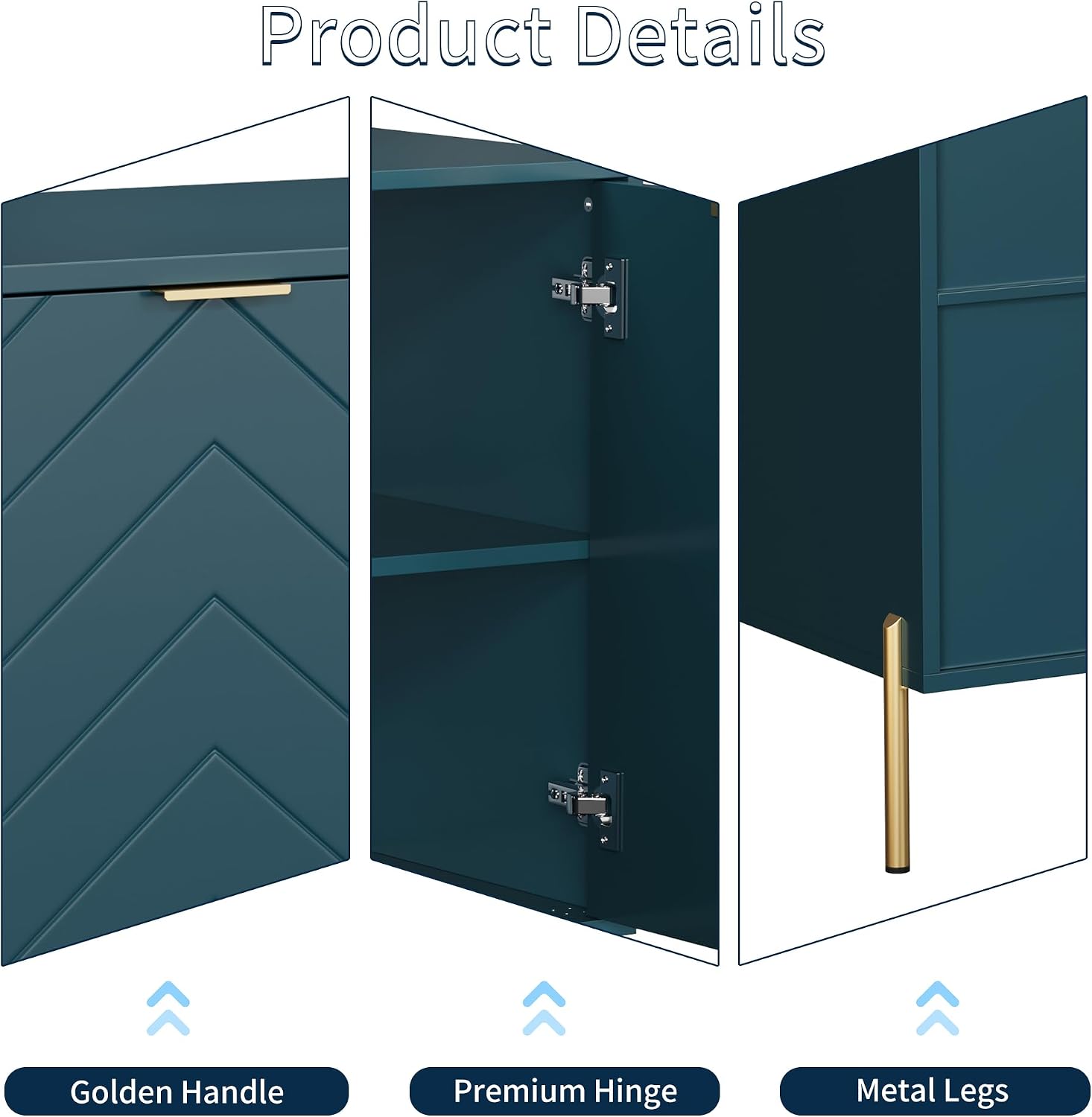 Clihome Storage Cabinet with 2 Doors，32 Inch Monden Accent Cabinet with Adjustable Shelf，Free-Standing Sideboard with Gold Legs for Hallway, Living Room, Green